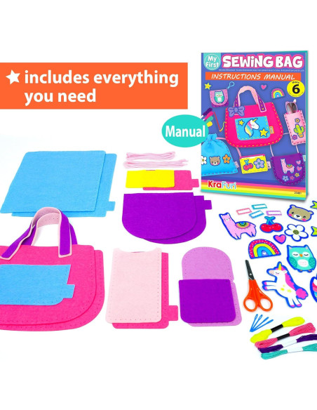 KRAFUN Kit de Costura para Niños 6 Proyectos Animales 5+ Años KRAFUN Kit de Costura para Niños 6 Proyectos Animales 5+ Años