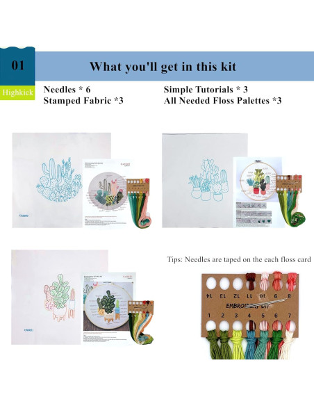 Kit de Bordado Highkick para Principiantes Cactus 3 Piezas Kit de Bordado Highkick para Principiantes Cactus 3 Piezas