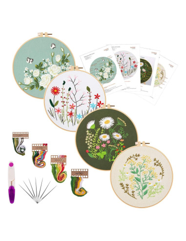 Kit de Bordado Picoey para Principiantes - 4 Patrones Florales