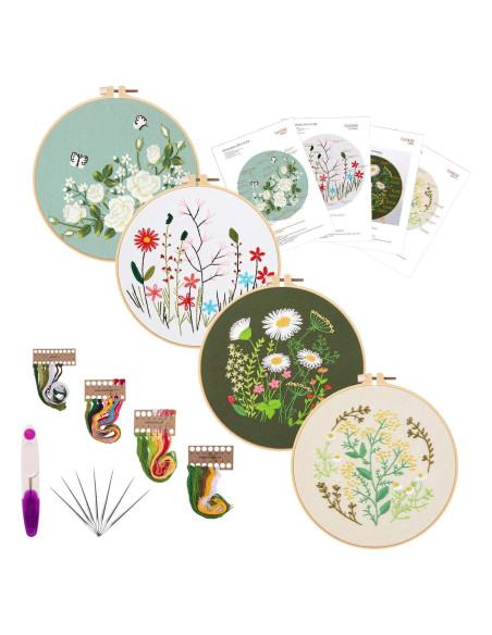 Kit de Bordado Picoey para Principiantes - 4 Patrones Florales Kit de Bordado Picoey para Principiantes - 4 Patrones Florales