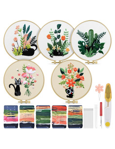 Kit de Bordado TINDTOP para Principiantes Gato Negro y Flor