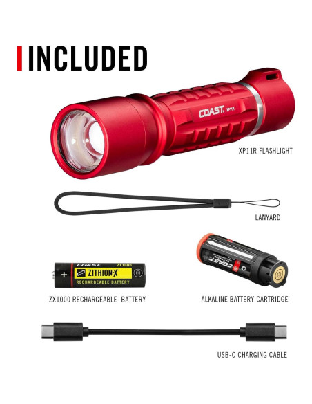Linterna LED Coast XP11R 2600 Lúmenes Rojo Recargable Linterna LED Coast XP11R 2600 Lúmenes Rojo Recargable