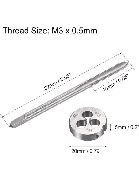 Juego de Machos y Matrices M3 x 0.5mm uxcell - HSS y Acero Juego de Machos y Matrices M3 x 0.5mm uxcell - HSS y Acero