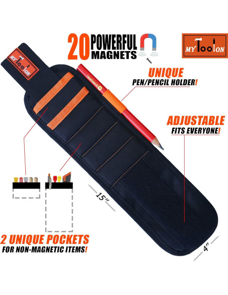 Pulsera Magnética MYTOOLON con 20 Imanes y 2 Bolsillos - Negro Pulsera Magnética MYTOOLON con 20 Imanes y 2 Bolsillos - Negro