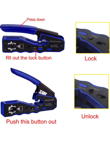 Herramienta de Crimpado RJ45 Passthrough PETECHTOOL CAT6 Todo en Uno