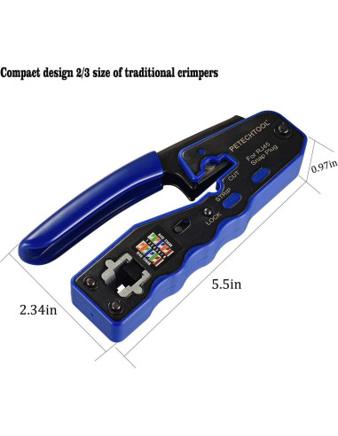 Herramienta de Crimpado RJ45 Passthrough PETECHTOOL CAT6 Todo en Uno
