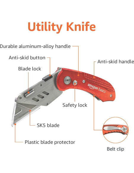 Cuchillo Utilitario Plegable Amazon Basics, Aluminio Rojo Cuchillo Utilitario Plegable Amazon Basics, Aluminio Rojo