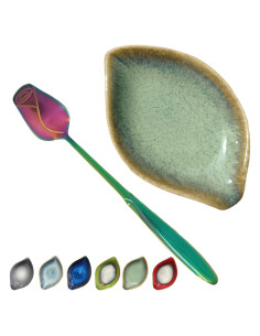 Juego de Cuchara de Café y Reposaplatos TOPYOKK Verde Retro