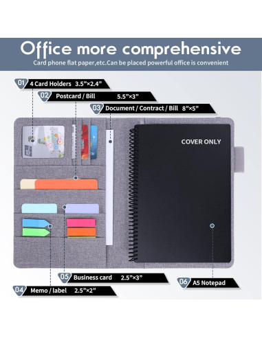 Cubierta de Cuaderno A5 Ditiord Gris Impermeable con Bolsillos