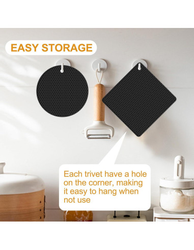 Juego de 4 Trivets de Silicona Yunlihua Antideslizantes Negros