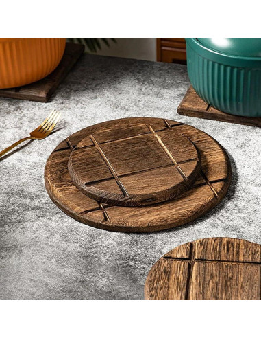Juego de 3 Manteles de Madera Timwooly Redondos Antideslizantes