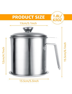 Contenedor de Grasa de Tocino ABuff 1.8L Acero Inoxidable 2