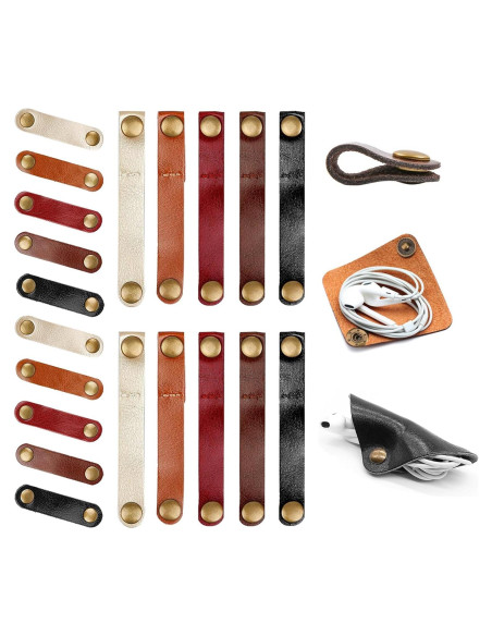 Organizador de Cables de Cuero Maveek - 22 Piezas, 10 Largas y 10 Cortas Organizador de Cables de Cuero Maveek - 22 Piezas, 10 Largas y 10 Cortas