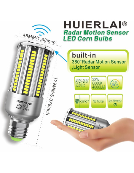 Bombillas LED HUIERLAI 32W con Sensor de Movimiento 6000K