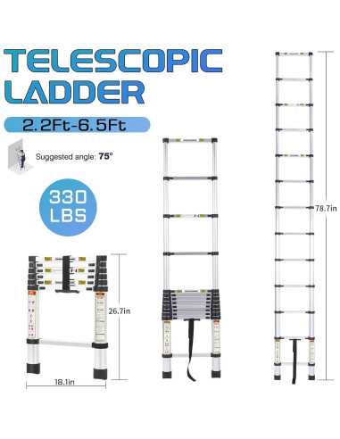 Escalera Telescópica RIKADE 2m Aluminio 330kg Antideslizante