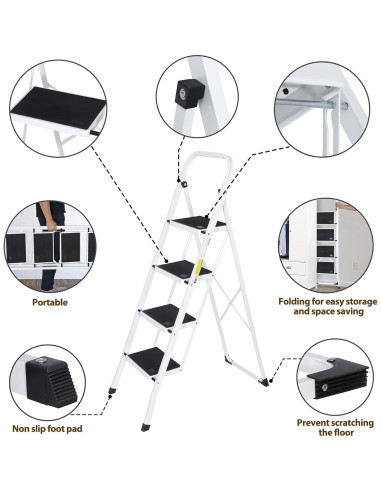 Escalera Plegable JungleA de 4 Peldaños Blanca 149 kg