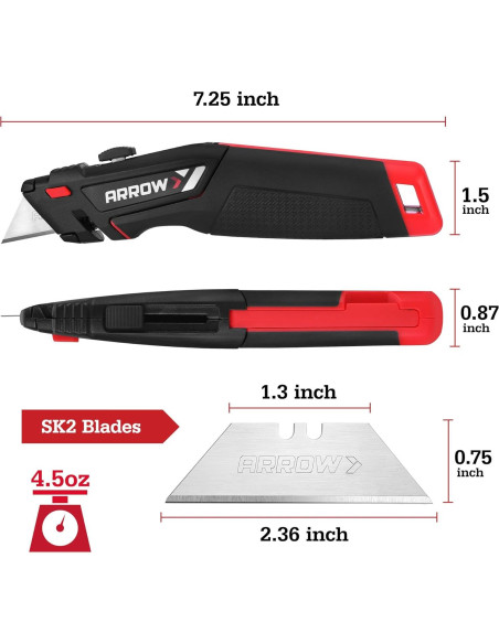 Cuchillo Utility Retráctil Arrow 18.4 cm con 16 Cuchillas Cuchillo Utility Retráctil Arrow 18.4 cm con 16 Cuchillas