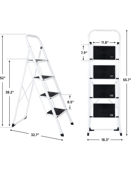 Escalera Plegable JungleA de 4 Peldaños Blanca 149 kg Escalera Plegable JungleA de 4 Peldaños Blanca 149 kg