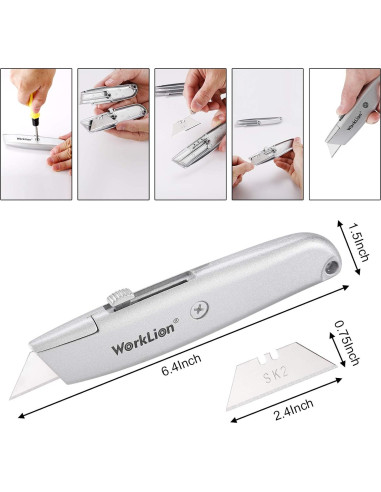 Cuchillo Utility Retráctil WORKLION con 5 Cuchillas Repuesto