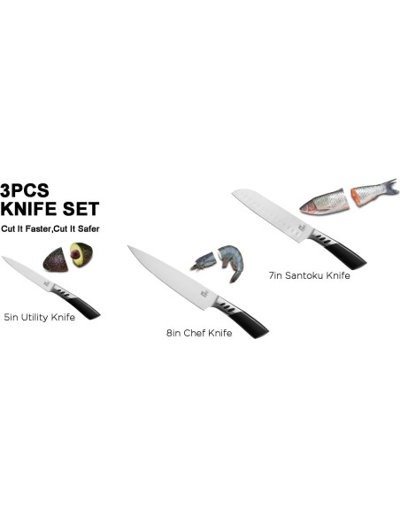 Juego de cuchillos de cocina CHUSHIJI 3 piezas acero inoxidable Juego de cuchillos de cocina CHUSHIJI 3 piezas acero inoxidable