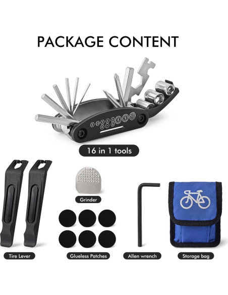 Kit de Herramientas para Bicicleta COTOUXKER 16 en 1 Compacto Kit de Herramientas para Bicicleta COTOUXKER 16 en 1 Compacto