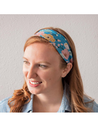 Diadema Elástica de Tela Karma - Retro Floral Púrpura - Mediana