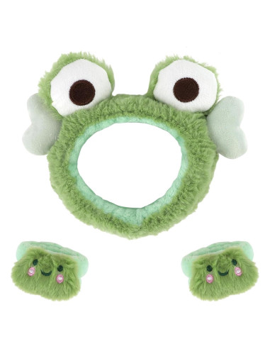 Set de Diadema y Muñequera CAVETEE para Maquillaje - Rana Verde