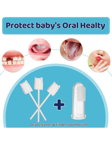 Limpiador Oral para Bebés Tondiamo 100 Pcs + 3 Cepillos de Dedo