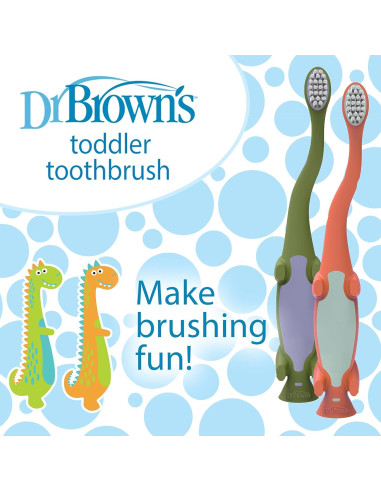Cepillo de Dientes para Niños Dr. Brown Dinosaurio Verde y Naranja - Paquete de 2