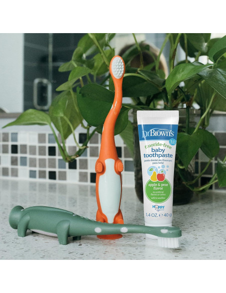 Cepillo de Dientes para Niños Dr. Brown Dinosaurio Verde y Naranja - Paquete de 2 Cepillo de Dientes para Niños Dr. Brown Dinosaurio Verde y Naranja - Paquete de 2