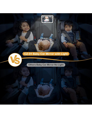 Espejo de Coche para Bebés Wkzay con Luz y Control Remoto