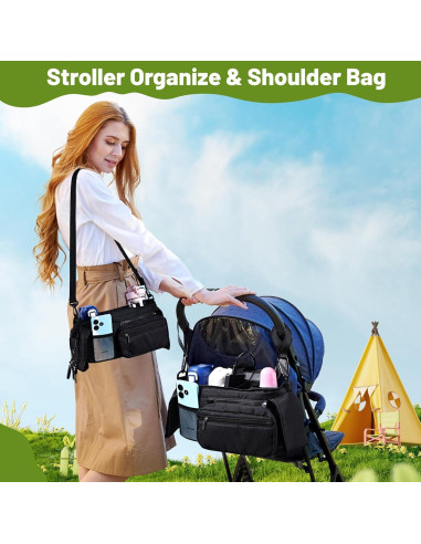 Organizador de Cochecito Hranio Negro - Soporte para Taza y Accesorios