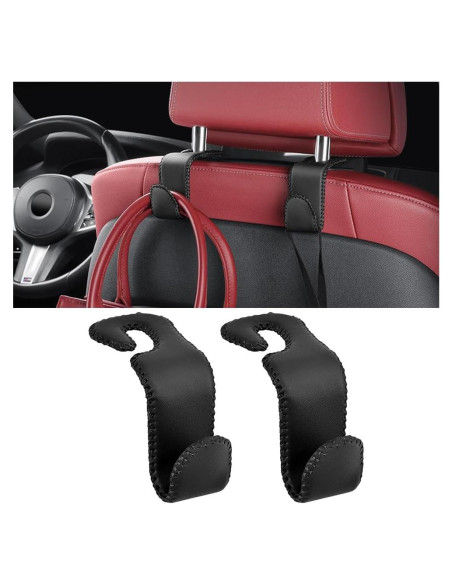 Ganchos para Reposacabezas de Coche Zpana - 2 Piezas de Cuero Negro Ganchos para Reposacabezas de Coche Zpana - 2 Piezas de Cuero Negro