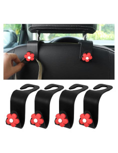 4 Ganchos para Reposacabezas de Coche KHGUZ Negro/Rojo