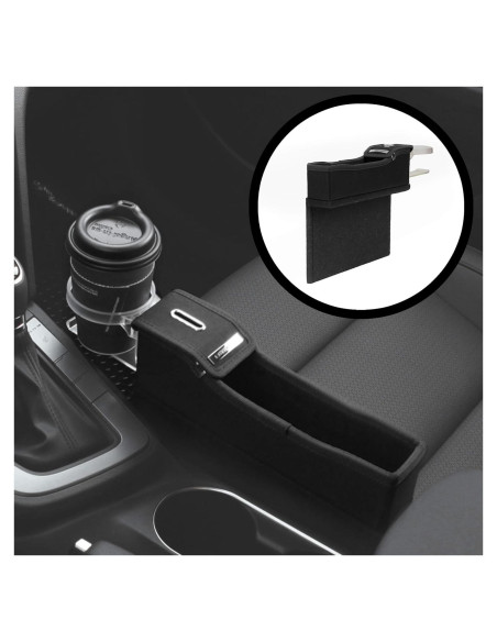 Organizador de Consola KMMOTORS Negro con Portavasos - Multifuncional Organizador de Consola KMMOTORS Negro con Portavasos - Multifuncional