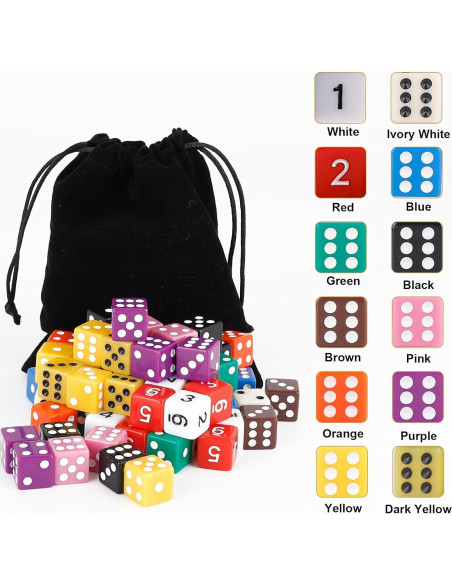 Juego de Dados de Colores Tuiasn 60 Piezas 16mm para Juegos Juego de Dados de Colores Tuiasn 60 Piezas 16mm para Juegos