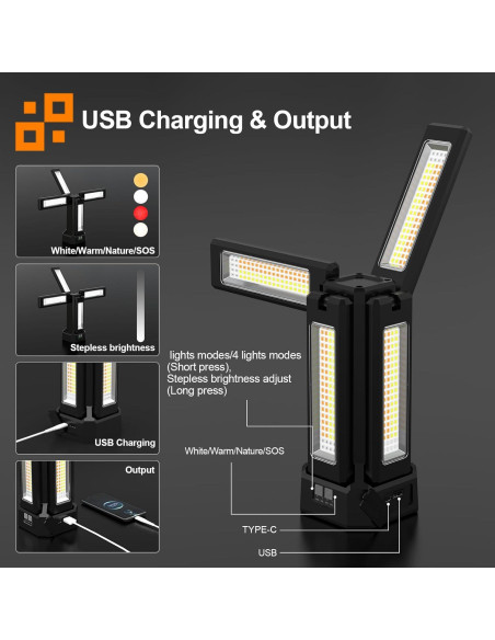 Luz de Trabajo Solar AODOO 13200mAh IP64 Plegable 8000 Lúmenes Luz de Trabajo Solar AODOO 13200mAh IP64 Plegable 8000 Lúmenes
