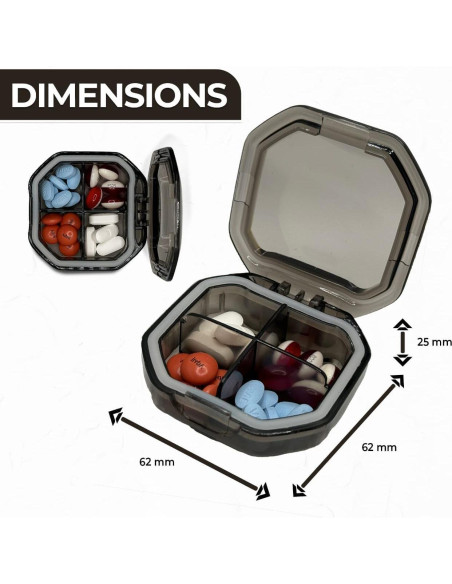 Organizador de Pastillas de Viaje YourRx Gris Compacto 4 Compartimentos Organizador de Pastillas de Viaje YourRx Gris Compacto 4 Compartimentos