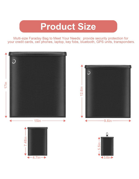 Paquete de 4 Bolsas Faraday Ehoehu para Laptops y Teléfonos Paquete de 4 Bolsas Faraday Ehoehu para Laptops y Teléfonos