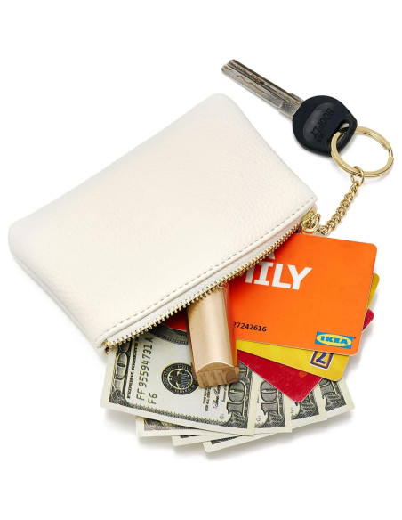 Monedero de Cuero Artificial WOZEAH Blanco A con Llavero Monedero de Cuero Artificial WOZEAH Blanco A con Llavero