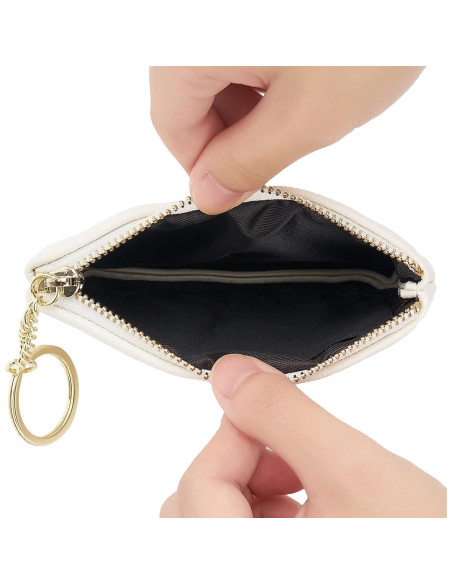 Monedero de Cuero Artificial WOZEAH Blanco A con Llavero Monedero de Cuero Artificial WOZEAH Blanco A con Llavero