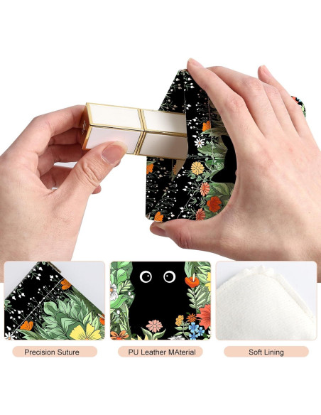 Monedero Pequeño de Cuero Sintético TLQ24 - Diseño Floral y Gato