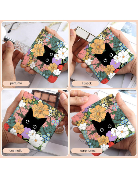 Monedero Pequeño de Cuero Sintético TLQ24 - Diseño Floral y Gato