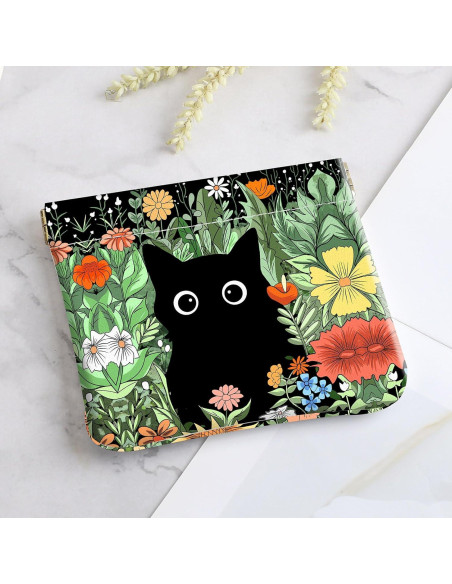 Monedero Pequeño de Cuero Sintético TLQ24 - Diseño Floral y Gato