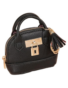 Monedero Llavero Mini Tote QeenRTUU Cuero PU Negro