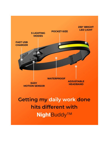 Linterna Frontal LED NightBuddy 350 Lúmenes 5 Modos Recargable