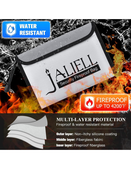 Paquete de 2 Bolsas a Prueba de Fuego JALIELL 24x16cm Paquete de 2 Bolsas a Prueba de Fuego JALIELL 24x16cm