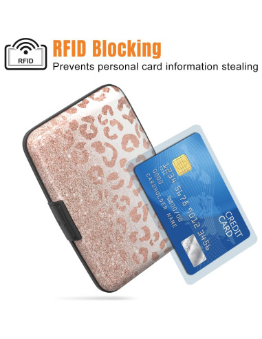 Soporte de Tarjeta de Crédito Rimilak Aluminio Leopardo Rosa
