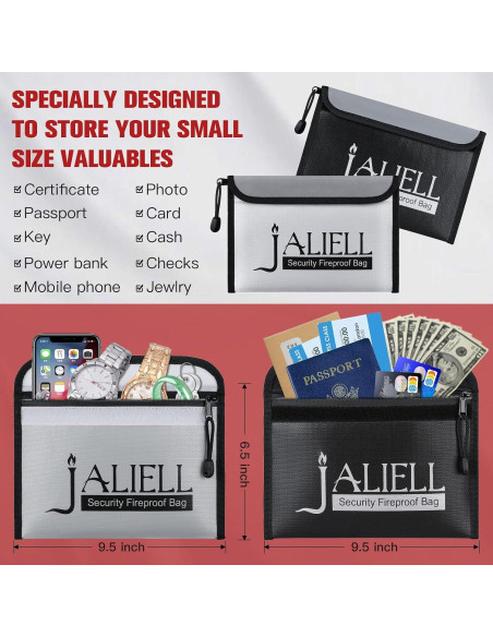 Paquete de 2 Bolsas a Prueba de Fuego JALIELL 24x16cm Paquete de 2 Bolsas a Prueba de Fuego JALIELL 24x16cm