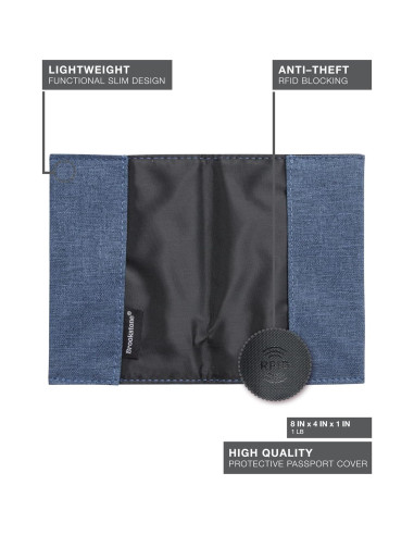 Funda de Pasaporte Antirrobo Brookstone con Bloqueo RFID Azul
